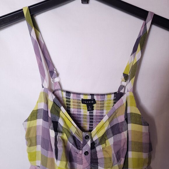 Torrid Midi Dress 0X Plaid Purple, Green Challis Button Front - Picture 3 of 9